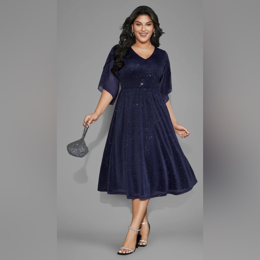 BloomChic Glittering Navy Midi Dress
